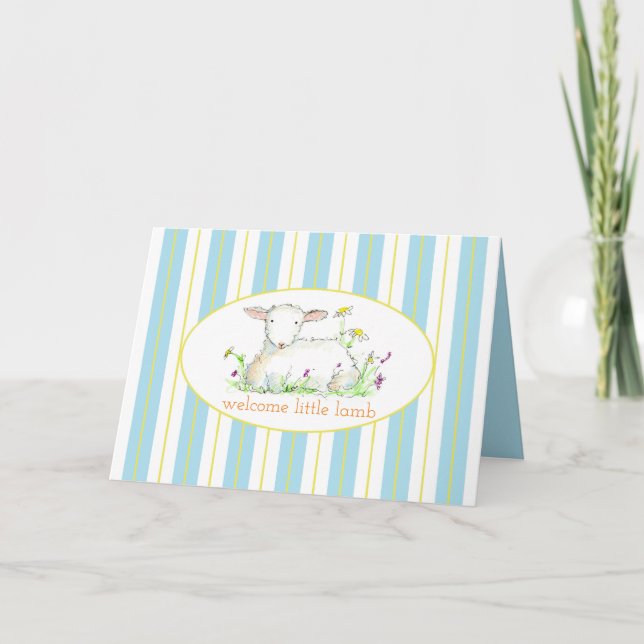 Carte Nouveau bébé garçon Félicitations Petit agneau (Devant)