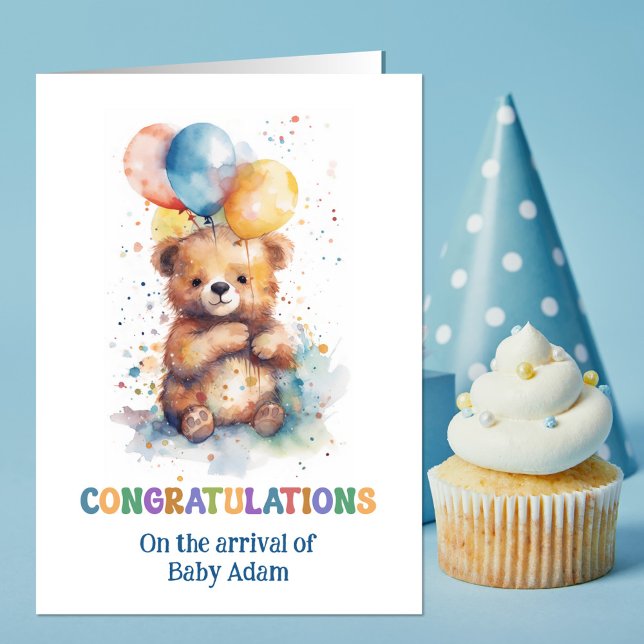 Carte Nouveau bébé garçon Félicitations Teddy ours (Créateur téléchargé)