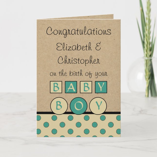 Carte Nouveau bébé garçon grand amour rustique beige ver (Devant)