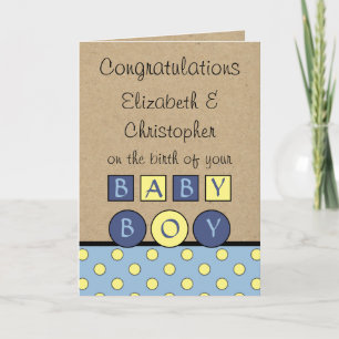 Carte Nouveau bébé garçon grand amour rustique bleu jaun