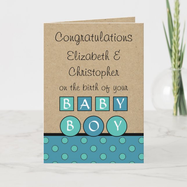 Carte Nouveau bébé garçon grand amour rustique bleu turq (Devant)