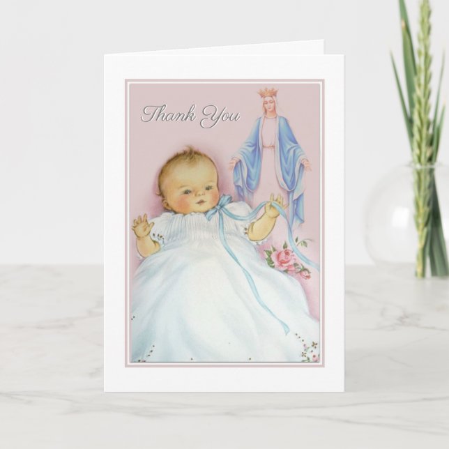 Carte Nouveau bébé garçon ou fille Baptême Merci catholi (Devant)