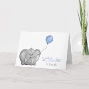 Carte Nouveau bébé garçon personnalisé éléphant bleu bal