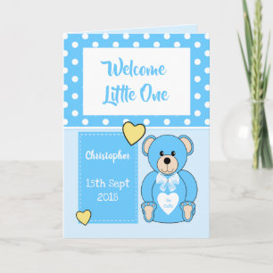 Carte Nouveau bébé garçon Teddy ours bleu salutation