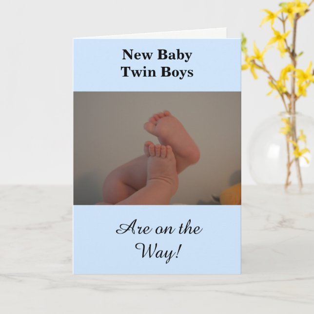 Carte Nouveau bébé jumeaux garçons sur le chemin PHOTO (Fleur jaune)