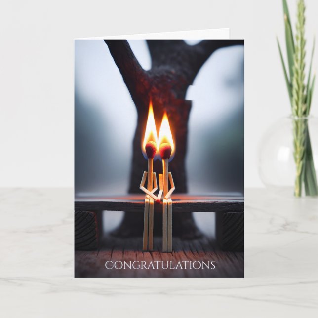 Carte Nouveau Couple Matchsticks Avec Flames (Devant)