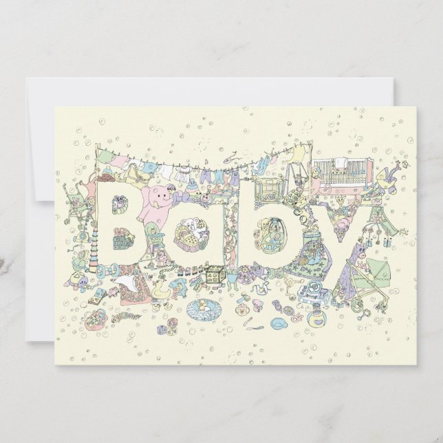 Carte Nouveau Mot Bébé Art Pastel Couleurs Neutres (Devant)