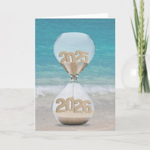 Carte Nouvel An 2026 Sand Timer sur la plage