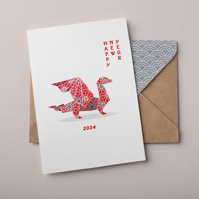 Carte Nouvel An chinois 2024 Dragon Origami Rouge (Créateur téléchargé)