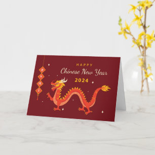 Carte Nouvel An chinois 2024 Warm Red Dragon
