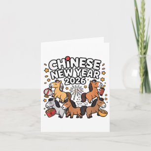 Carte Nouvel An chinois mignon 2026 Horse Zodiac Lunar N