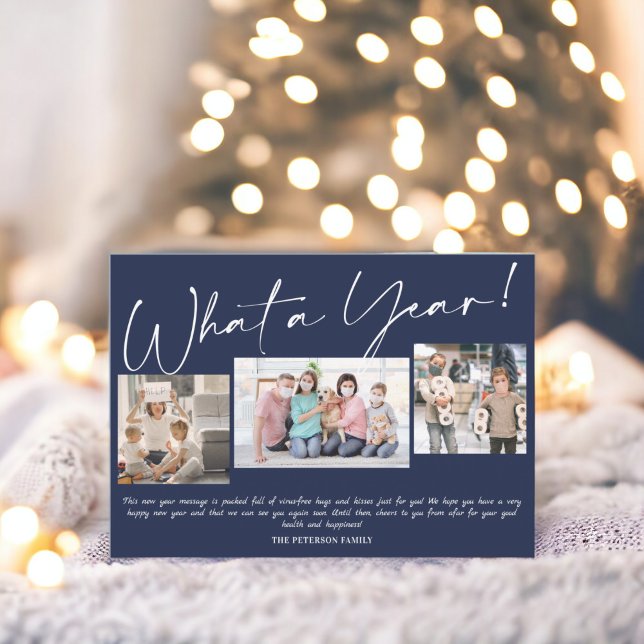 Carte Nouvel An moderne quel année script 3 photos (Modern New Year what a year script 3 photos Card)