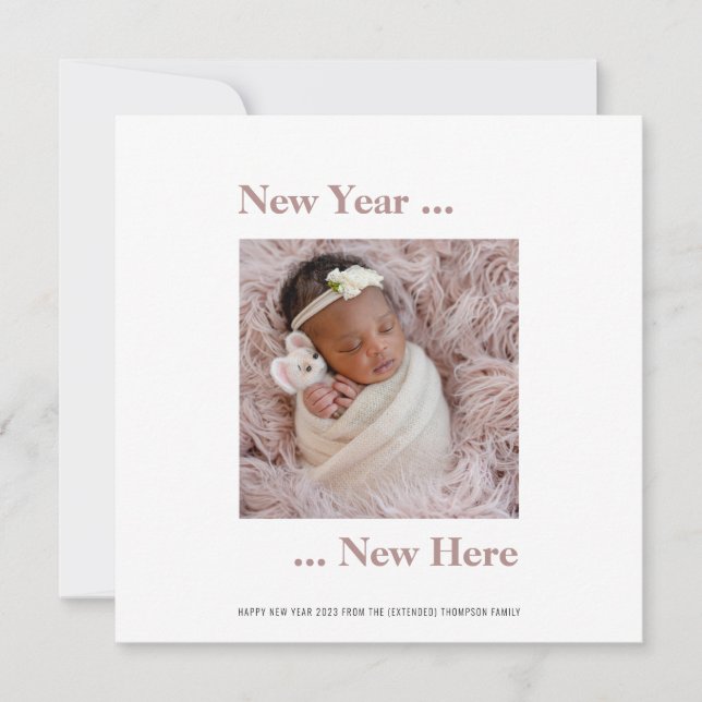 Carte Nouvel An Photo 2024 Naissance rose Annonce (Devant)