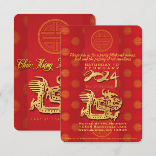 Carte Nouvel An vietnamien Dragon 2024 Party Inv