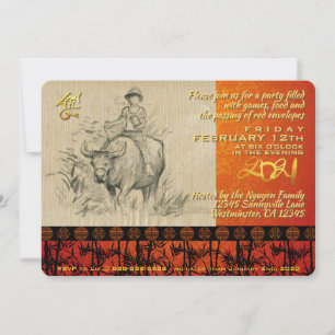 Carte Nouvel An vietnamien Têt OX and Child 2021 Party I