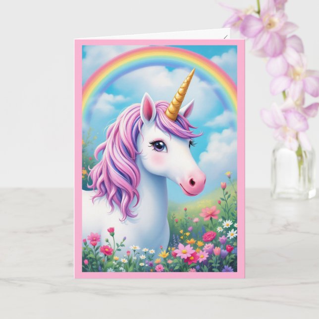 Carte Nouvel anniversaire de la mignonne fille Unicorn (Orchidée)