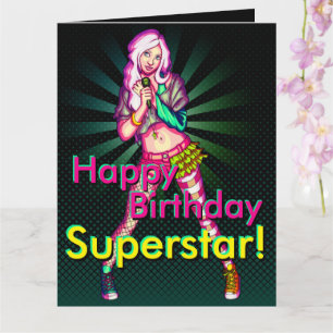Carte Nouvel anniversaire de l'Ado Superstar Girly Neon