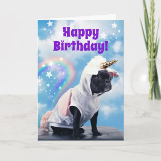 Carte Nouvel anniversaire de l'Unicorn Cute Dog Farting 