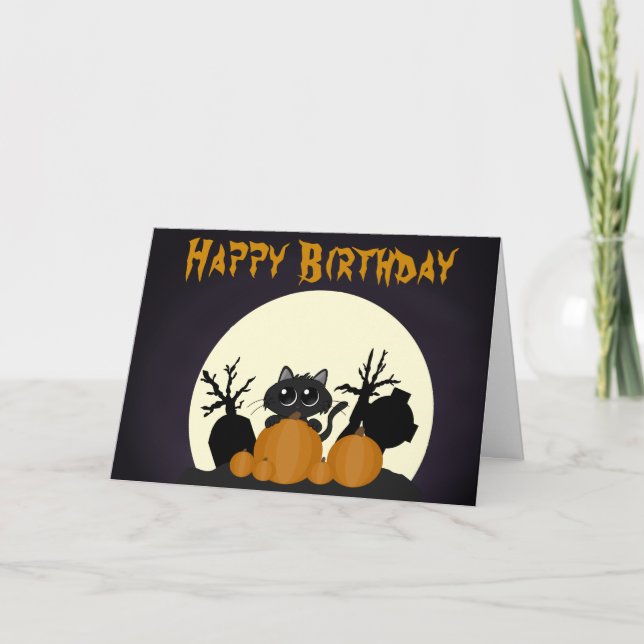 Carte Nouvel anniversaire du chat noir mignon (Devant)