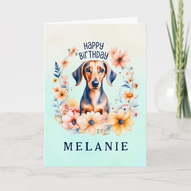 Carte Nouvel anniversaire du mignon chien Weenie | Ajout (Devant)