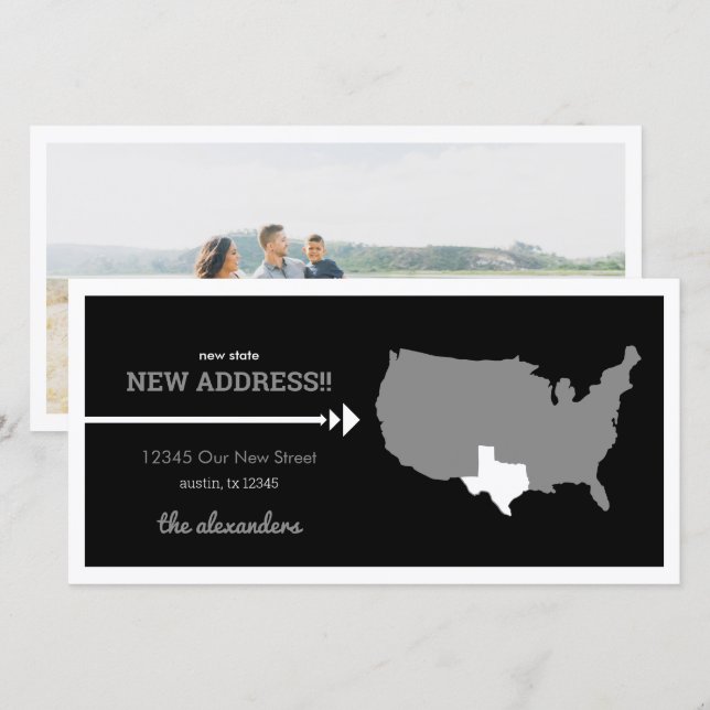 Carte Nouvel Etat Noir, Nouvelle Adresse ! Texas Moving (Devant / Derrière)