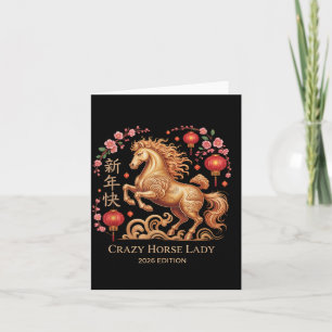 Carte Nouvelle année festive 2026 Cheval fou Dame Fortun