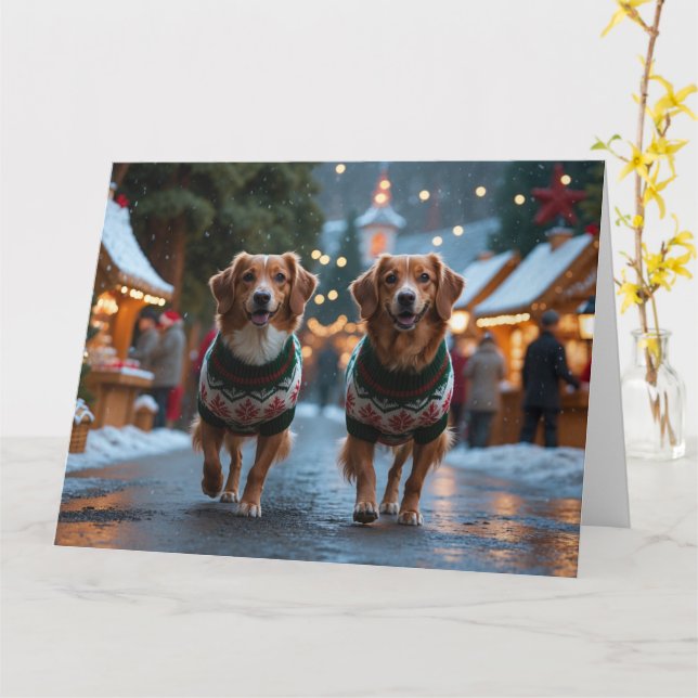 Carte Nouvelle-Écosse Canard Toller Noël Fête de neige (Fleur jaune)