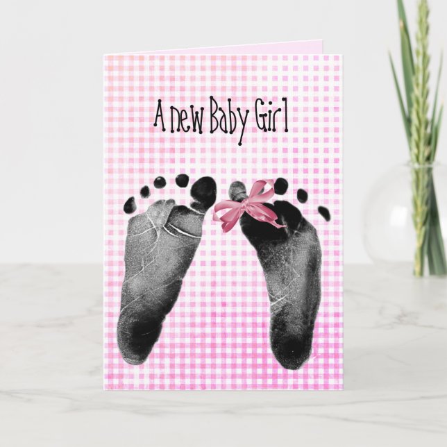 Carte Nouvelle Empreinte Fille Bébé Sur En vichy (Devant)