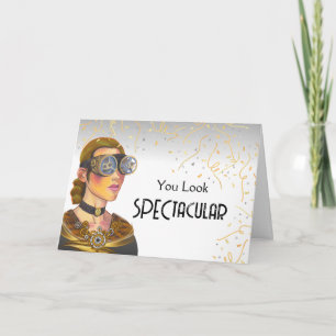 Carte Nouvelle lunettes Félicitations Dame Steampunk
