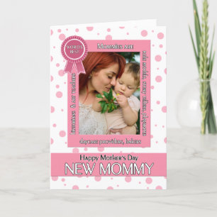 Carte Nouvelle maman rose Polka Dot Photo de la fête des
