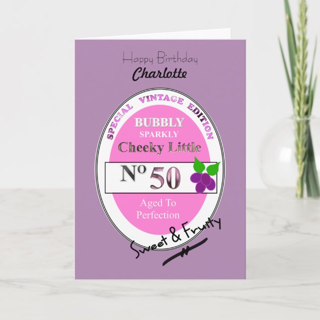 Carte Novelty 50th Milestone Anniversaire Funny Vin Étiq (Devant)