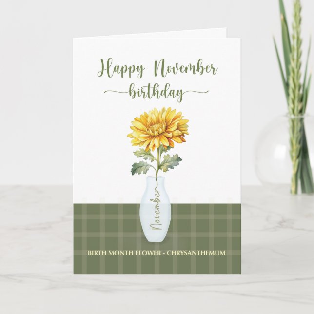 Carte Novembre Anniversaire Chrysanthemum Mois de naissa (Devant)