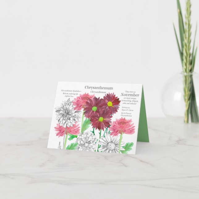 Carte Novembre Anniversaire Chrysanthemum Mois de naissa (Devant)