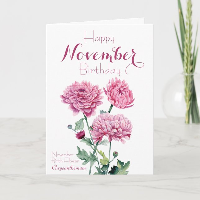 Carte Novembre Fleur de naissance Chrysanthemum Annivers (Devant)