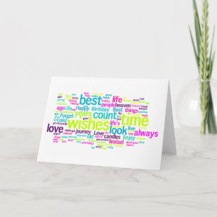 Carte Nuage de mots d'anniversaire en plusieurs langues