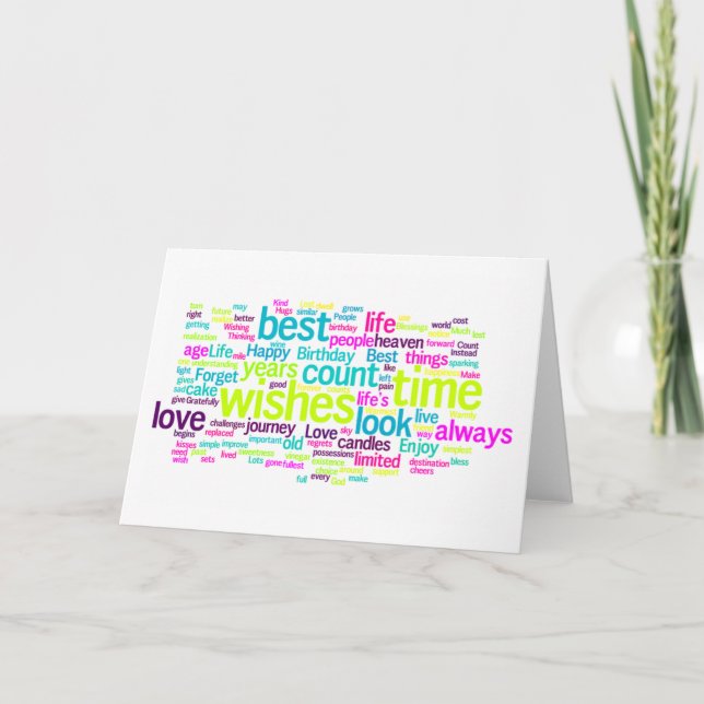 Carte Nuage de mots d'anniversaire en plusieurs langues (Devant)