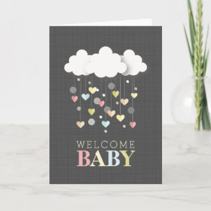 Carte Nuages + Coeurs Merci de Baby shower neutre