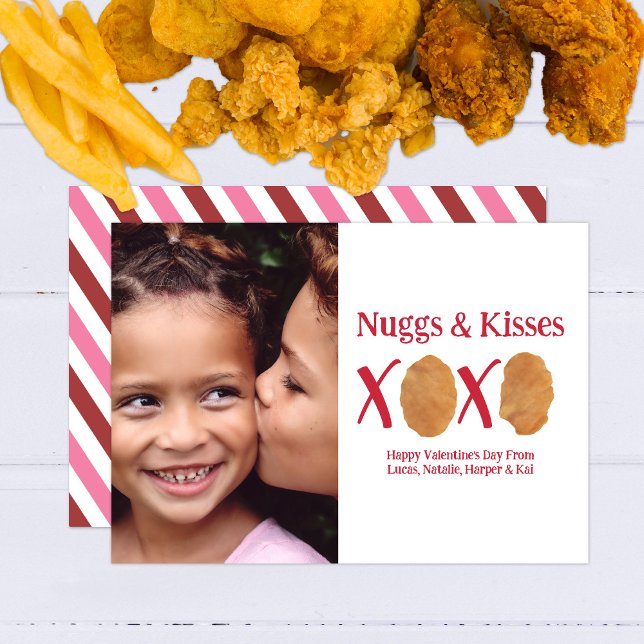 Carte Nuggs & Kisses XOXO Stripe Valentine Photo (Créateur téléchargé)