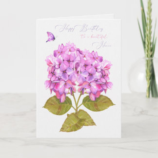 Carte Nuit Anniversaire Hydrangée et Papillon