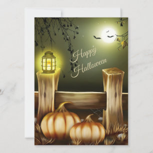 Carte Nuit d'Halloween à la campagne - Citrouilles et ch
