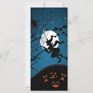 Carte Nuit effrayante d'Halloween sorcière et araignées 