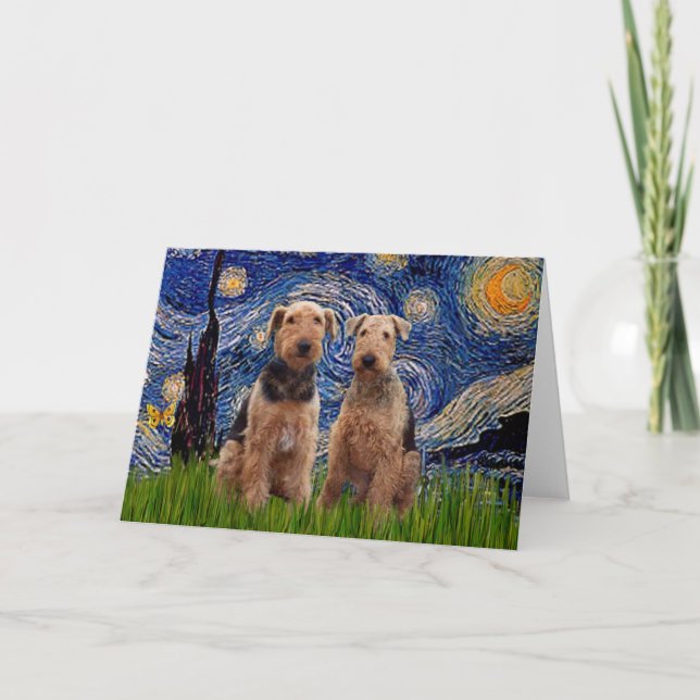 Carte Nuit étoilée - Airedale Terriers (deux) (Devant)