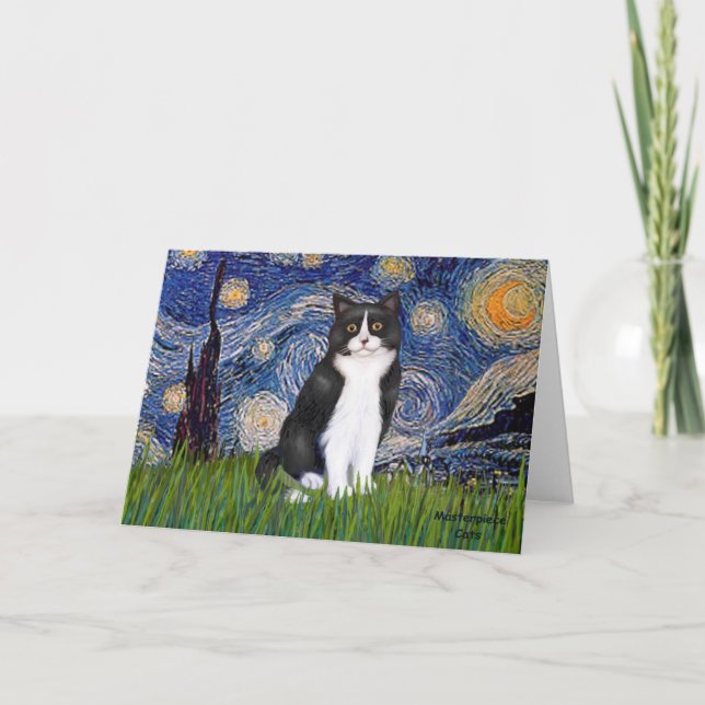 Carte Nuit étoilée - Chat noir et blanc (Devant)