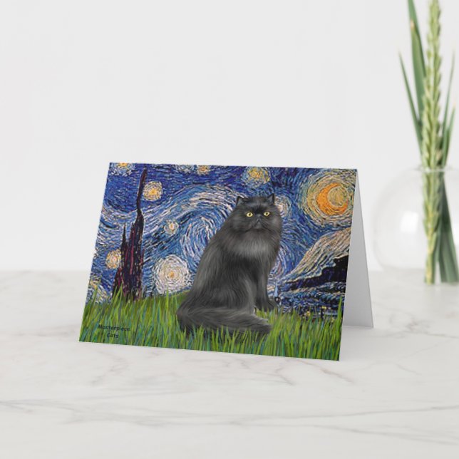 Carte Nuit étoilée - chat perse noir (Devant)