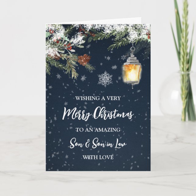 Carte Nuit neigeuse Fils et Fils en droit Joyeux Noël (Devant)