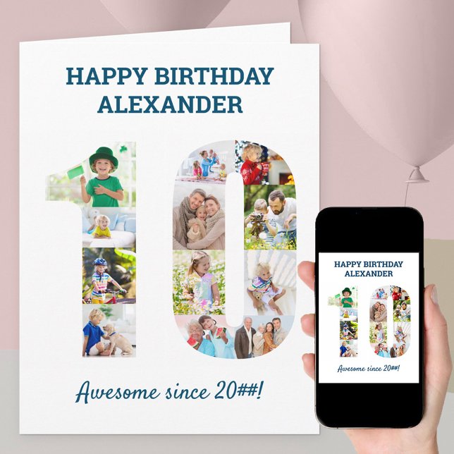 Carte Numéro de 10e anniversaire Collage photo (Créateur téléchargé)