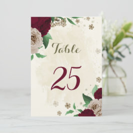 Carte numéro de la table de fleurs de champagne de