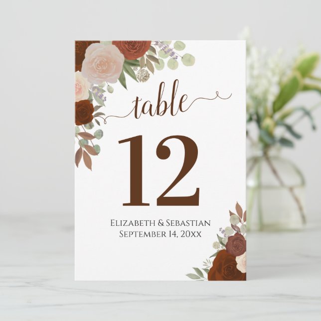 Carte Numéro de la table Rose de l'automne Mariage Grand (Debout devant)