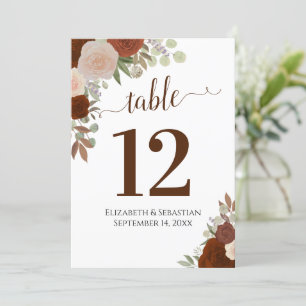 Carte Numéro de la table Rose de l'automne Mariage Grand