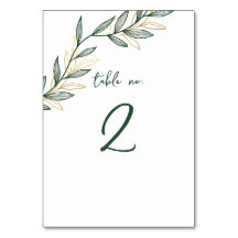 Carte Numéro de table Feuille verte foncée